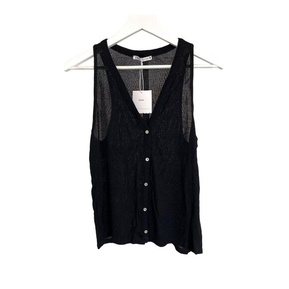 Zara Black Sheer Sleeveless Button-Up Blouse - Picture 1 of 4